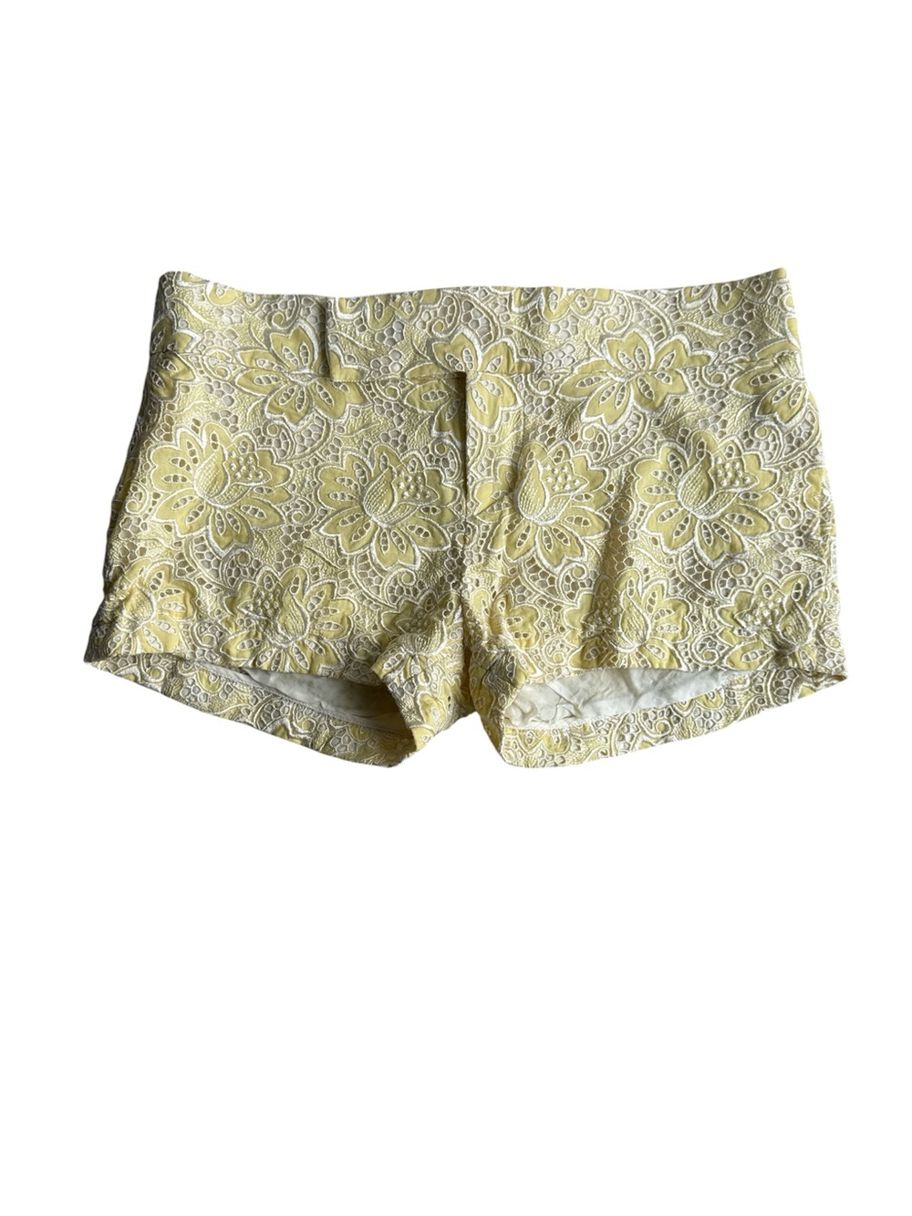 Sacai Luck Yellow Cotton Embroidered Mini Shorts Size 2 Floral Eyelet Lace